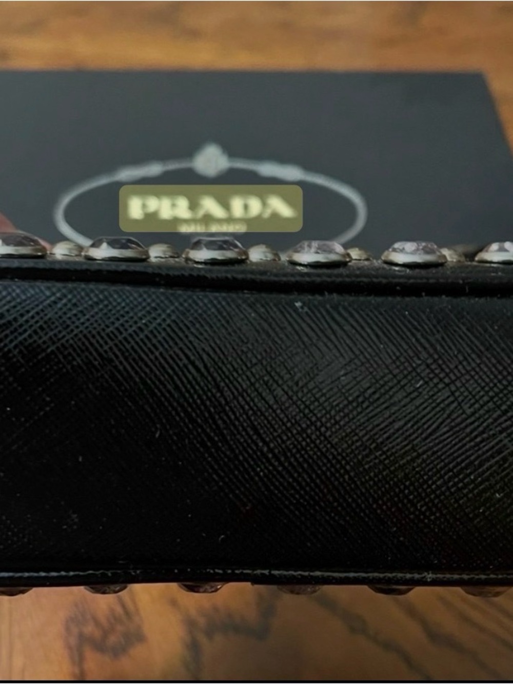 Prada Black Saffiano Lux Crystal mini crossbody Full Inclusion - Picture 2 of 2